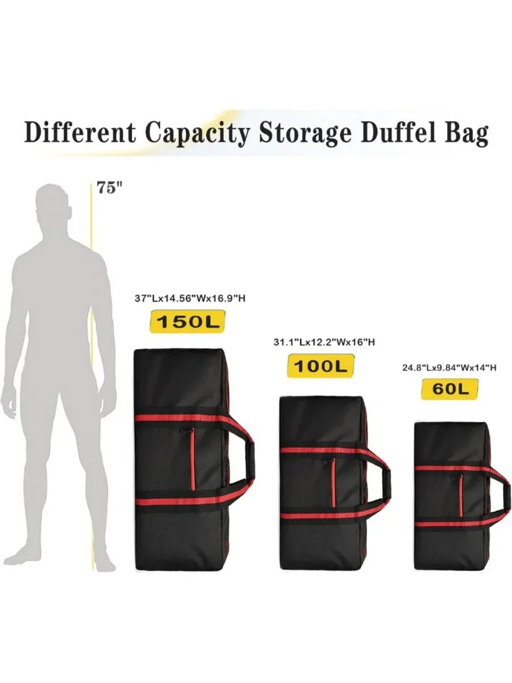 100L Large Red Duffle Bag - Travel, Overnight, Weekender, Camping & Storage